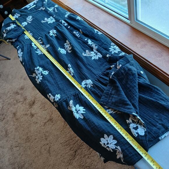 Sonoma Button Thru Femme Midi Dress 1X repaired black tan floral cotton - Picture 12 of 15